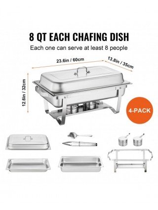 8QT Rectangle Chafing Dish 4/6 Packs Stainless Steel Chafer