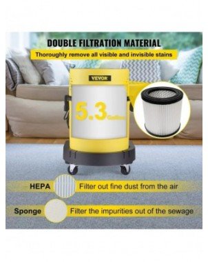 Wet Dry Vacuum Cleaner, 5.3 Gallon 2 Peak HP, 4-in-1 Portable