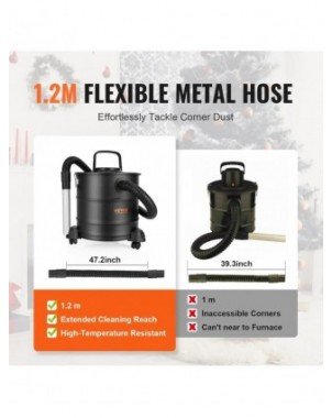 Ash Vacuum Cleaner, 20 liters, 1200W strong suction, with 1.2 M