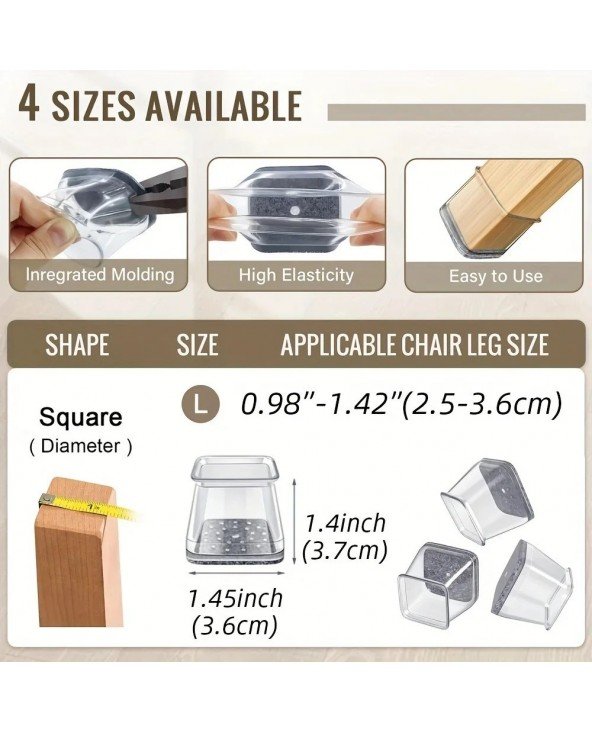 28Pcs Chair Leg Floor Protectors Square, Silicone Felt
