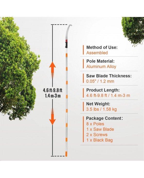 Manual Pole Saw 4.6-9.8ft Extendable Pruner Manual High Branch Manual Pole Saw 4.6-9.8ft Extendable Pruner Manual High Branch