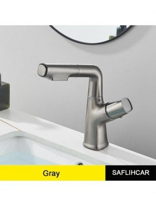 Gray Waterfall Bathroom Basin Faucet Hot Cold Water Mixer Lift