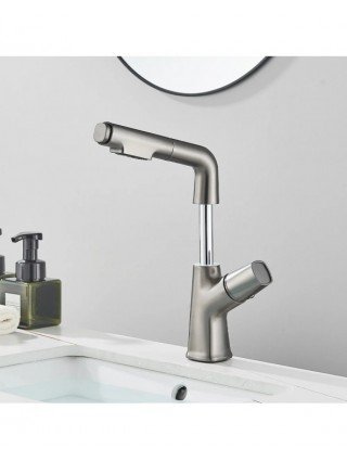 Gray Waterfall Bathroom Basin Faucet Hot Cold Water Mixer Lift
