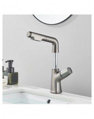 Gray Waterfall Bathroom Basin Faucet Hot Cold Water Mixer Lift