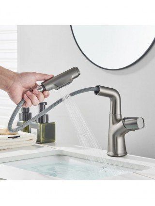 Gray Waterfall Bathroom Basin Faucet Hot Cold Water Mixer Lift