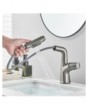 Gray Waterfall Bathroom Basin Faucet Hot Cold Water Mixer Lift
