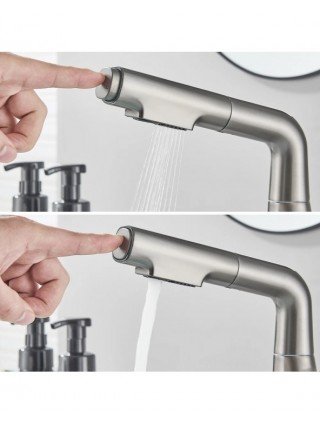 Gray Waterfall Bathroom Basin Faucet Hot Cold Water Mixer Lift