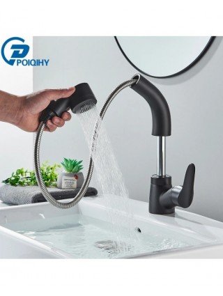Pull Out Black Bathroom Sink Faucet Hot and Cold Water Mixer