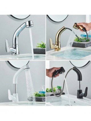 Pull Out Black Bathroom Sink Faucet Hot and Cold Water Mixer