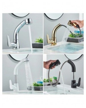 Pull Out Black Bathroom Sink Faucet Hot and Cold Water Mixer