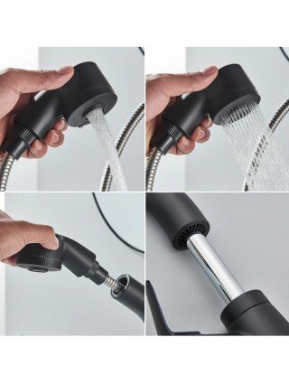 Pull Out Black Bathroom Sink Faucet Hot and Cold Water Mixer