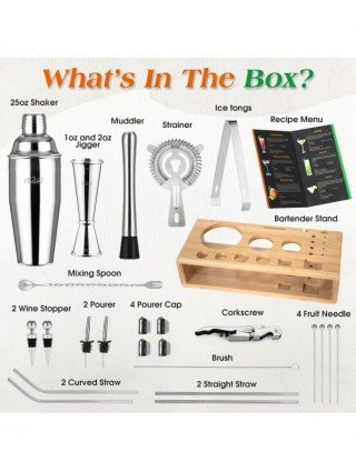 25 Pieces Mixology Bartender Kit with Cocktail Shaker &