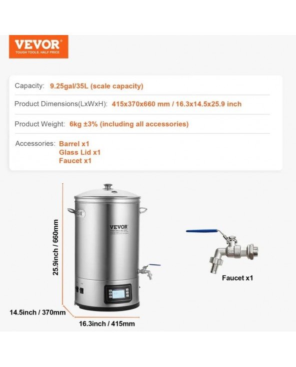 Electric Brewing System, 8 GALLON Brewing Stock Pot All-in-One Electric Brewing System, 8 GALLON Brewing Stock Pot All-in-One
