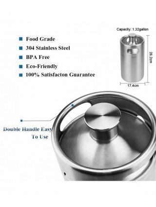 Beer Keg 5l,Pressurized Mini Growler Kit with 90 PSI Co2
