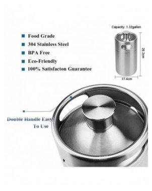 Beer Keg 5l,Pressurized Mini Growler Kit with 90 PSI Co2