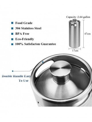 10L Mini Growler,Pressurized Beer Keg Set with 90 PSI Co2