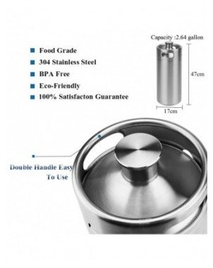 10L Mini Growler,Pressurized Beer Keg Set with 90 PSI Co2