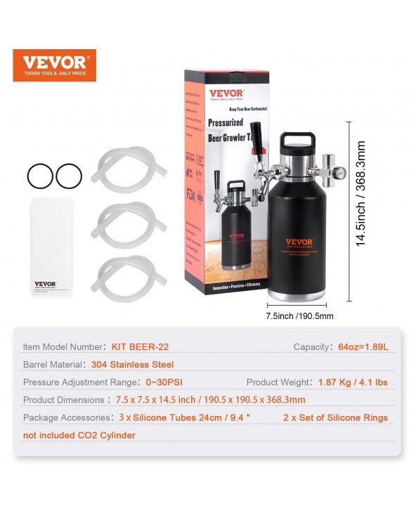 Beer Growler Tap System 304 Stainless Steel with Pressure