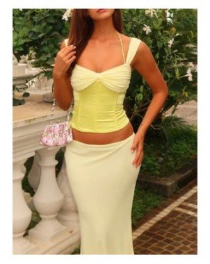 Sexy Spaghetti Strap Two Piece Sets Women Skirt Suit Backless