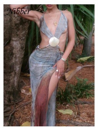 Nibber Pearl Shells Halter Dress Women See Thorough Summer