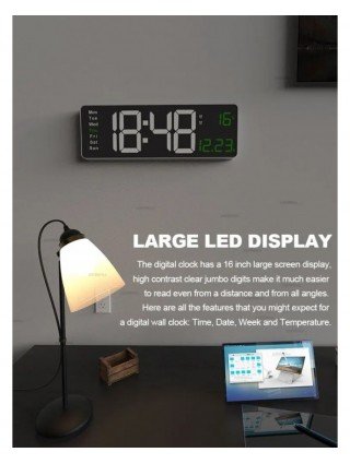 Aierwill N6 Digital Wall Clock 16inch Large Alarm Clock Remote