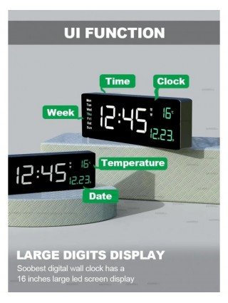 Aierwill N6 Digital Wall Clock 16inch Large Alarm Clock Remote