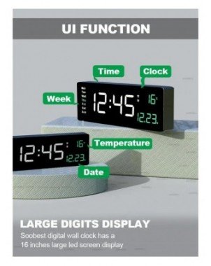 Aierwill N6 Digital Wall Clock 16inch Large Alarm Clock Remote