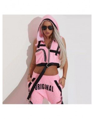 Oshoplive Fashion Hooded Zipper Sleeveless Vest&Letter Print