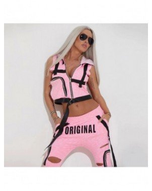 Oshoplive Fashion Hooded Zipper Sleeveless Vest&Letter Print