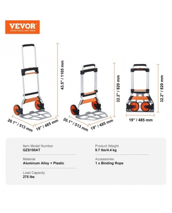 176/275/309 lbs Folding Hand Truck Portable Cart Dolly with 176/275/309 lbs Folding Hand Truck Portable Cart Dolly with