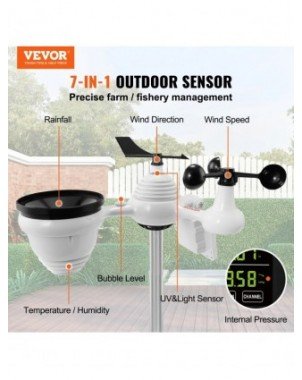 7-in-1 Wi-Fi Weather Station 7.5 in Color Display with Solar