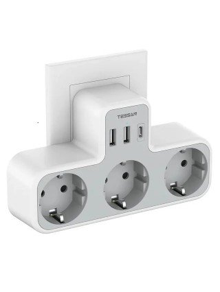 EU Plug Power Strip with 3 AC Outlets +2 USB Ports+ 1 Type C