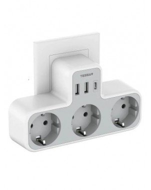 EU Plug Power Strip with 3 AC Outlets +2 USB Ports+ 1 Type C