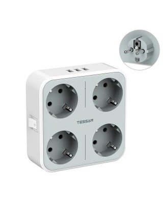 USB Wall Socket Extender with 4 AC Outlets +3 USB Ports 5V 2.4A