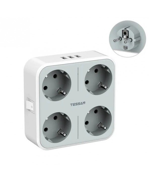 USB Wall Socket Extender with 4 AC Outlets +3 USB Ports 5V 2.4A