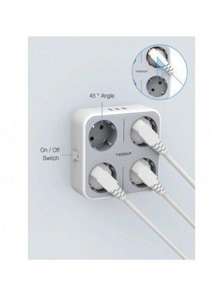 USB Wall Socket Extender with 4 AC Outlets +3 USB Ports 5V 2.4A