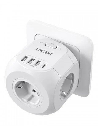 EU Plug Wall Socket Extender with 4 AC Outlets+3 USB +1 Type C