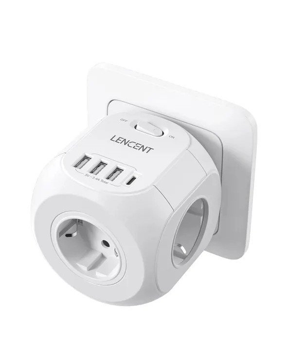 EU Plug Wall Socket Extender with 4 AC Outlets+3 USB +1 Type C