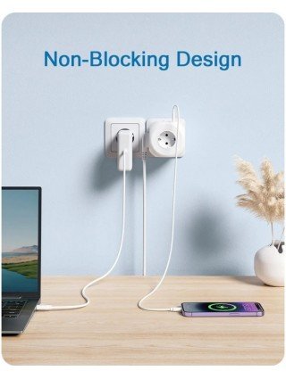 EU Plug Wall Socket Extender with 4 AC Outlets+3 USB +1 Type C