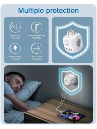 EU Plug Wall Socket Extender with 4 AC Outlets+3 USB +1 Type C