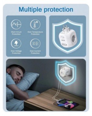 EU Plug Wall Socket Extender with 4 AC Outlets+3 USB +1 Type C