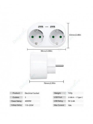 EU KR Plug Power Strip with AC Outlets USB Charging Ports Wall