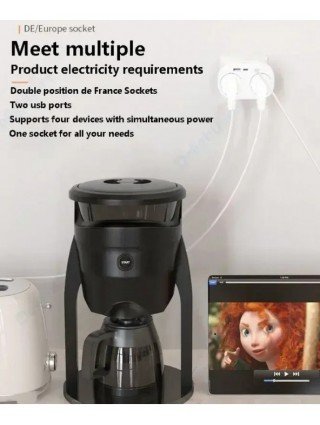 EU KR Plug Power Strip with AC Outlets USB Charging Ports Wall