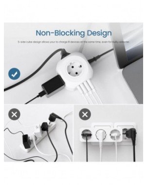 EU Plug Power Strip with 4 AC Outlets 3 USB Port 1 Type C 2M/3M