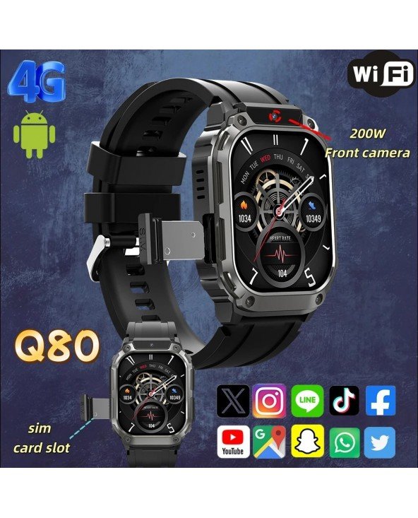 NEW Q80 Smart Watch 4G SIM Card 1.96'' AMOLED Screen GPS WIFI NEW Q80 Smart Watch 4G SIM Card 1.96'' AMOLED Screen GPS WIFI