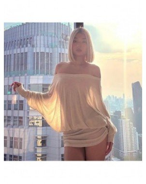 Women's Long Sleeve Boat Neck Off Shoulder Blouse Dress