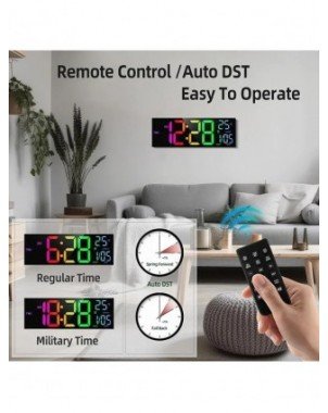 16 Inch Large Digital Wall Clock with Remote Control Mood Light