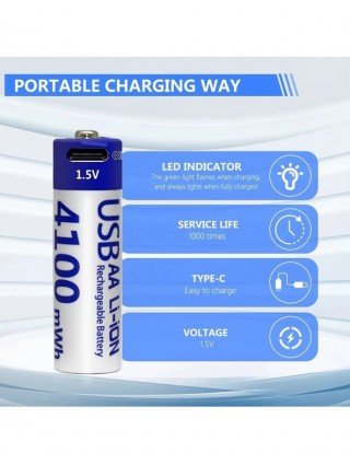 MATOV Highest Capacity 1.5V 4100mWh AA Rechargeable Battery USB