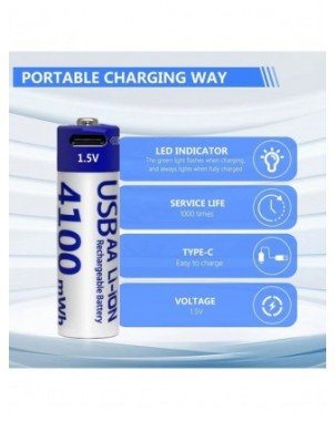MATOV Highest Capacity 1.5V 4100mWh AA Rechargeable Battery USB
