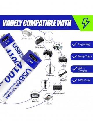 MATOV Highest Capacity 1.5V 4100mWh AA Rechargeable Battery USB